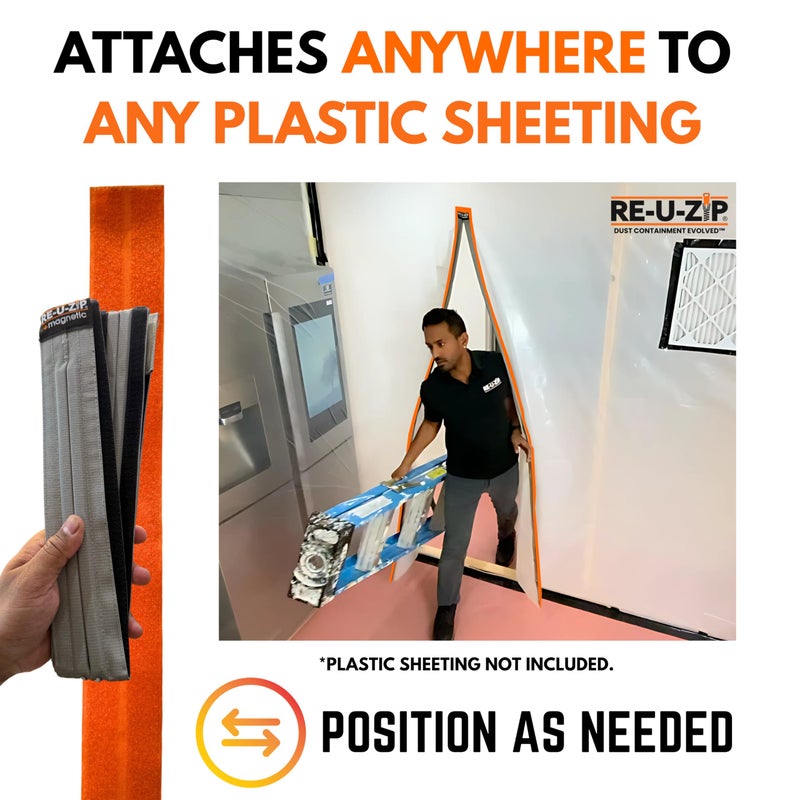 RE-U-ZIPÂ® Self-Closing Magnetic Entry Strip | Hands-Free Dust Barrier Zipper Alternative for Plastic Sheeting | Reusable, Custom Placement & Works Under Negative Air | Starter KIT - Image 2